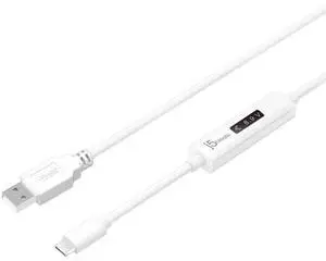 j5create USB to USB C Cable 4ft USB-A 2.0 to USB Type C with OLED Digital Dynamic Power Meter | 60W/3A/480 Mbps Max Fast Charger Cord with Power Delivery 2.0 for Cell Phone, Tablet, Game Console