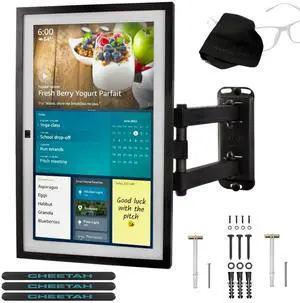 Cheetah Touch Adjust Echo Show 15 & 21 Arm Wall Mount, Simply Grab, Adjust, Release Full Motion, Exact Fit Plate & Screws, Holds 4X Echo Weight, Tilt & Swivel 15" Extension, Drywall & Corner Mountable