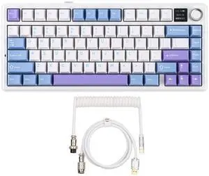 EPOMAKER X Aula F75 MAX Wireless Mechanical Keyboard+Puff Aviator Coiled USB Cable, Type C Detachable Mechanical Gaming Keyboard Cable for Win/Mac/Gamers
