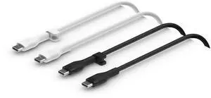 Belkin BoostCharge Flex Silicone USB-C to USB-C Charging Cable (2M/6.6FT) for iPhone 16, iPhone 16 Pro, Galaxy S25, S24, Pixel 9 & 8, Nintendo Switch 2 & More with Cable Clip - Black & White (2-Pack)