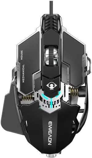 SEUNKWANG EWEADN G5 Wired Gaming Mouse, Ergonomic RGB Computer Mouse, 12800 Adjustable DPI, 9 Programmable Macro Buttons with Rapid Fire Key Compatible for PC/Laptop/Windows-Black&White