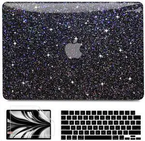 Anban Compatible with MacBook Air 13 inch Case 2025 2024 2023 2022 M4 M3 M2 A3240 A3113 A2681, Luxirous Glitter Plastic Hard Shell Case for MacBook Air 13.6 inch+Keyboard Cover+Screen Protector,Black