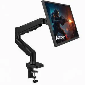 ArcadeX Single Monitor Mount, 13 to 32 Inch Gas Monitor Arm, Adjustable Stand, Vesa Mount with Clamp and Grommet Base - Fits 4.4 to 22lbs LED Computer Monitors (Black)