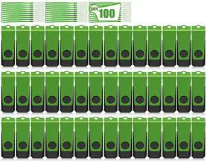 AGECASH A Thumb Drive 2GB USB Flash Drive 100 Pack Bulk USB 2.0 Flash Drives Pack of 100 Memory Stick 2GB Swivel Jump Drive Multipack with Lanyards (Green 100PCS 2 GB)