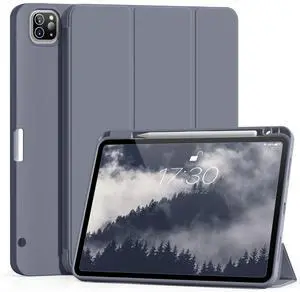 Aoub New iPad Pro 12.9 Case 6th Generation 2022 / 5th Gen 2021/ 4th Gen 2020 with Built-in Pencil Holder, Auto Wake/Sleep, Slim Stand Soft Back Shell Smart Cover for iPad Pro 12.9 Inch, Purple Gray