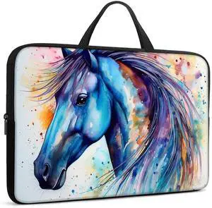 AIRWEE 13-15 Inch Laptop Sleeve Compatible with MacBook Air 13-15 inch, Slim Lightweight Shockproof Foam Soft Inner Lining Laptop Case Cute Travel Laptop Sleeve for Dell/HP, Watercolor Horse