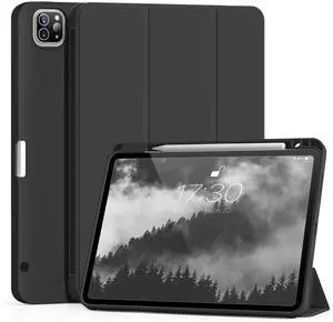 Aoub New iPad Pro 12.9 Case 6th Generation 2022 / 5th Gen 2021/ 4th Gen 2020 with Built-in Pencil Holder, Auto Wake/Sleep, Slim Stand Soft Back Shell Smart Cover for iPad Pro 12.9 Inch, Black