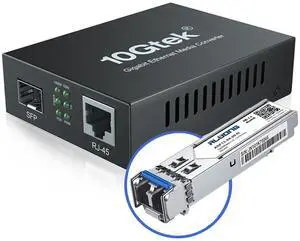 Gigabit Media Converter LC, SFP Port, Single Mode Fiber to Ethernet Converter for 10/100/1000Base-Tx to 1000Base-LX, with a SFP LX Transceiver (1000Base-LX), LC Fiber Slot, 20km, 1310-nm, SMF