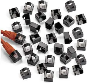 NTW Click on/Lockable RJ45 Plug Protector CAT5e/Cat6/Cat6a/Cat7/Cat8 Ethernet Head Dust Covers (50 Pack)-Black