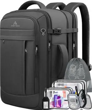 50L Carry on Travel Backpack With Packing Cubes, Extra Large Backpack Flight Airline Approved for Men & Women,Expandable Suitcase Water Resistant Luggage Daypack Business Weekender Bag, Black