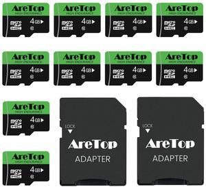AreTop 4GB Micro SD Cards 10-Pack Micro Memory Cards with 2 Adapter, Read Speed up to 90MB/s, High Speed 4GB TF Cards for Printer, MP3, Surveillance 10Pack 4G