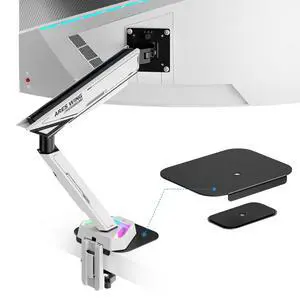 ARES WING RGB Monitor Arm & Steel Monitor Mount Reinforcement Plate for 17-45'' and 35.2 Lbs Ultrawide Screen
