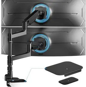 ARES WING Vertical Dual Monitor Arm & Steel Monitor Mount Reinforcement Plate for 17-49'' and 44 Lbs Ultrawide Screen