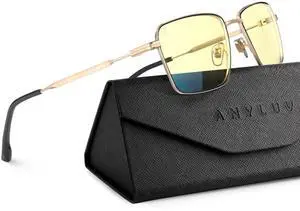 ANYLUV Gaming Glasses, Metal Rectangle Frame Blue Light Glasses Men, Lightweight Eyeglasses Anti Eyestrain & Eye Protection