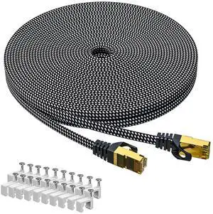 ARISKEEN Cat 8 Ethernet Cable 100 FT, Nylon Braided High Speed Cat8 Network LAN Patch Cord, 40Gbps 2000Mhz Shielded RJ45 Flat Internet Cable (Black)