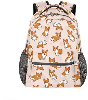 Cute Dogs School Backpack for Kids Girls Boys, Little Corgi Dogs Travel Backpack Lightweight Water Resistant School Bag Student Bookbag, Laptop Backpack Travel Hiking Camping Daypack