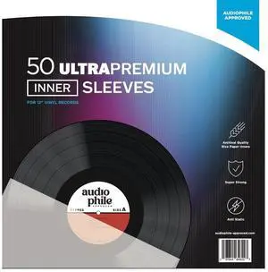 Vinyl Record Inner Sleeves - Audiophile Approved - Ultra Premium Rice Paper Inner Sleeves - 50 Pack for 12" Records, with Anti-Static Plastic - Super Soft Archival Quality
