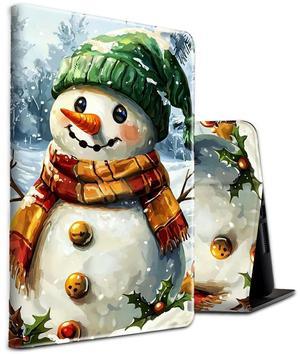 Case for Kindle Fire HD 8 & 8 Plus Tablet Case (12th/10th Generation, 2024/2022/2020) PU Leather Shockproof Stand Protective Cover with Auto Sleep/Wake,Snowman with Hat