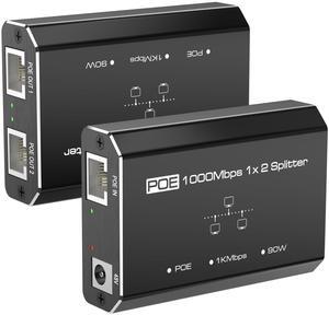 PoE Switch, Gigabit Ethernet Switch, Ethernet Splitter 1 to 2, 2-Port Gigabit PoE Extender, Non-PoE to PoE Adapter, 1000Mbps High Speed for Cat 5e/6/7/8 Cable, Plug & Play