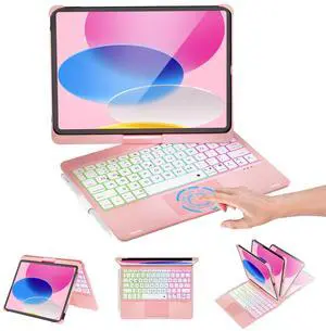 Baisla iPad 10th Generation Case with Keyboard 10.9"& iPad 11th(A16) & iPad Air 11 (M3/M2), Multi Trackpad, 360 Swivel & Rainbow Backlit for iPad Air 5th/4th,iPad Pro 11 4th/3rd/2nd/1st-Metallic Pink