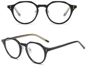 BETSION Blue Light Blocking Men Women Glasses Vintage Acetate Anti Eyeglass Frames Full Rim Myopia Unisex (Black)