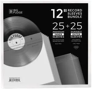 BIG FUDGE Vinyl Sleeves Inner and Outer - Vinyl Record Sleeves Inner and Outer - 25 x 12 High-Density Polypropylene Album Covers & 25 x 12 Archival Anti-Static Rice Paper Inner