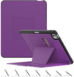 BLOSOMEET Rugged Magnetic Auto Sleep/Wake Case for iPad Pro 13 Inch M4 2024, Stand Case with Pen Holder, Card Slot,Purple