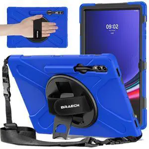 BRAECNstock for Samsung Galaxy Tab S10 Ultra/ S9 Ultra/ S8 Ultra Case 14.6" Shockporoof Protective Heavy Duty Kids Case with Pencil Holder [360 Rotating Strap]& Stand, Shoulder Strap, Blue
