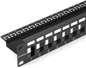 CableGeeker 1U 24 Port Keystone Patch Panel with Cable Management and Sturdy Back Bar, Rackmount or Wall Mount Standard 19-inch Blank RJ45 Network Patch Panel for Keystone Jacks/Keystone Panel