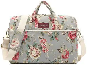 Canvaslove Grey Rose Pattern Waterproof Laptop Shoulder Messenger Bag Case With Rebound Bubble Protection for MacBook Pro 16 inch,LG Gram 16 inch and 15 inch-15.6 inch laptop