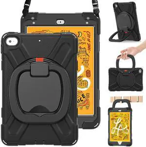 BRAECN for iPad mini 5 Case 2019, iPad mini 4 Case, 3-Layer Full-Body Rugged Silicone Case with 360deg Rotatable Stand/Hand Grip/Stable Kickstand/Pencil Holder for iPad mini 5th/4th Gen 7.9 Inch-Black
