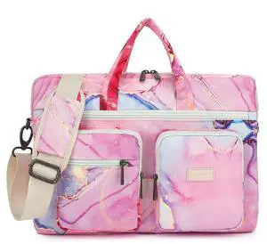 Canvaslove Muti-Pockets Laptop Case Bag,Rebound Bubble Cushioned Laptop Briefcase Shoulder Bag Fits 15.6 inch-16 inch Laptop(Pink Marble)