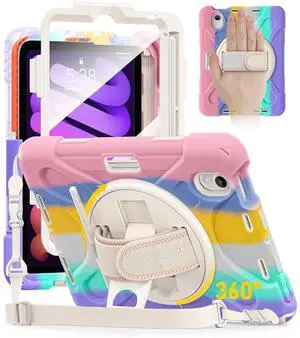 BRAECN for iPad mini 7 (A17 Pro) 2024/Mini 6 2021 Case 8.3 Inch Heavy Duty Screen Protector Full Body Protective Shockproof Pencil Holder 360degRotating Stand Handle & Shoulder Strap Kids-Friendly
