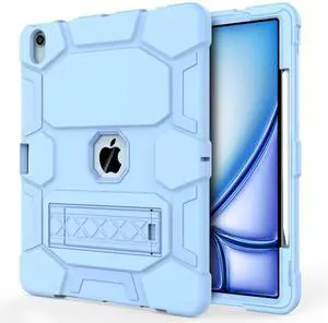 CCMAO for New iPad Air 13 inch (M3/M2) Case 2024, iPad Air 13 Cover with Pencil Holder and Kickstand, Support Touch ID, Complete Protection Heavy Duty Shockproof Protective Case for Kids, Light Blue