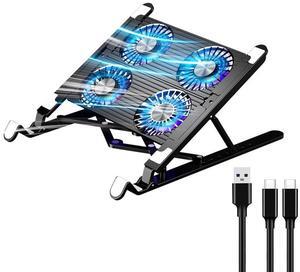 Laptop Cooling Pad for 11-17.3 Inch Gaming Laptops, Foldable Laptop Stand Riser Holder with 4 Quiet Fans for Notebook, Portable Laptop Cooler with 7 Adjustable Height, LED Lights