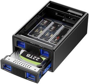 CENMATE Hybrid 2.5/3.5" SATA HDD/SSD+3* M / B+M Key M.2 NVMe Enclosure with Cooling Fan and USB A/C 3.2 Gen 2 (10Gbps), Hard Drive Enclosure Support 46TB(22TB HDD+3*8TB 2230/2242/2260/2280/22110 SSDs)