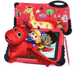 2024 Kids Tablet for 3-7, 7" Android 13 Tablet for Kids, 4GB+32GB(512GB TF), Parental Control, Eye Protection Screen, 1024x600 Resolution Toddler Tablets with iWawa Pre-Installed for Boys Girls - Red