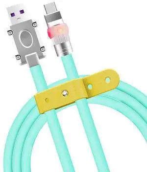 chubbycable Neon Chubby - Fast Charge UFO Neon Cable Durable Charging Cable Ultra-Thick Silicone LED Light Up Phone Charger Cord, Light Blue, USB A to Type-C, 1.6FT