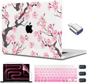 CISSOOK Cherry Blossoms Hard Shell Case for MacBook Pro 14 inch M4 A3112 A3185 A3401 M3 A2992 A2918 M2 A2779 M1 A2442 2021-2024, Cherry Floral Cover with Keyboard Cover for 2021 2024 M1-M4 Pro 14.2"