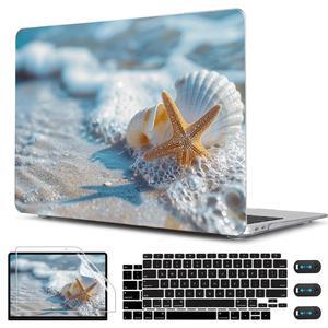 CISSOOK Compatible with MacBook Air 13-inch Case 2021 2020-2018 Release M1 A2337 A2179 A1932 Model with Touch ID, Plastic Hard Shell Protective Case with Keyboard Cover Screen Protector, Beach&Shell