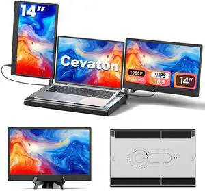 Cevaton Laptop Screen Extender, Detachable Screen-14 FHD 1080P Triple Portable Monitor, Monitor Extender Upgrade Cooling Base Laptops, Plug and Play, Compatible with Windows, Mac, Chrome