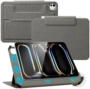 CoBak Magnetic Case with Stand for iPad Pro 11 Inch (M4) 2024, Multiple Viewing Angles, Smart Auto Sleep/Wake Cover with Corner Protection with Apple Pencil Holder Strap, Graphite Fabric