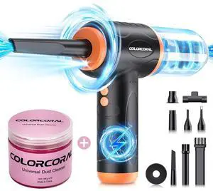 COLORCORAL 12-in-1 Cordless Air Duster Brushless Motor and Keyboard Cleaning Gel Perfect for Deep Cleaning Keyboards, PCs, Cars, and Electronics