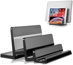 CoStySee 3-Slot Vertical Laptop Stand Laptop Holder for Desk Made of Premium Acrylic to Space-Saving for All Laptop/MacBook/Tablet/Phone (Black)