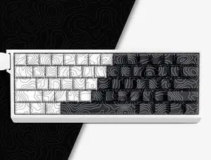 Double Shot PBT keycaps,White and Black,Topographic keycaps,Lines Backlit,Shine Through keycap,Side Printed keycap,dye Sublimation,Cherry Profile Keyboard caps for TKL US Layout Mechanical Keyboard