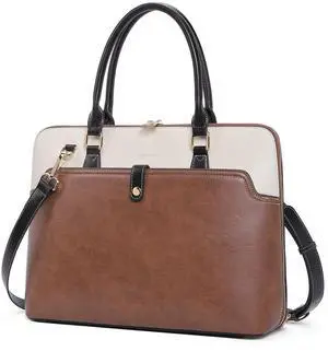CLUCI Briefcase for Women Oil Wax Leather 15.6 Inch Laptop Slim Business Large Capacity Ladies Shoulder Bags Vintage Brown