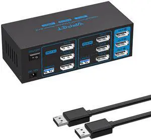 8K60Hz Displayport KVM Switch 3 monitors 2 computers with 8K DisplayPort cable 1.4, DP to DP male-to-male gold-plated cable 3.3 ft. (8K60Hz, 4K144Hz) for 2 computers sharing 3 monitors and 1 set of ke