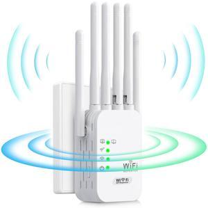 2025 Fastest WiFi Extender,WiFi Extender Signal Booster for Home Cover up to 9000Sq.ft for 45+ Devices,WiFi Repeater with 6 Antennas 360deg Full Coverage,1-Tap Setup & Ethernet Port - White