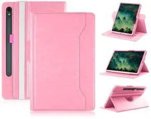 DINGGUAGUA Case Compatible with Samsung Galaxy Tab S9 11 inch 2023 Tab S8/S7 11" Tablet PU Leather Business Cover for Tab S9 FE Tablet 360 Rotating Cases Auto Wake/Sleep,Pink