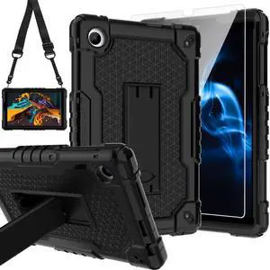 Doemoil for TCL Tab 8 V/TCL AT&T Tab 8 SE (6048E) Tablet Case with Screen Protector,Soft Silicone Rubber Heavy Duty Hybrid Had Back Shell Protection Build in Kickstand (Black/Black/1 PC)